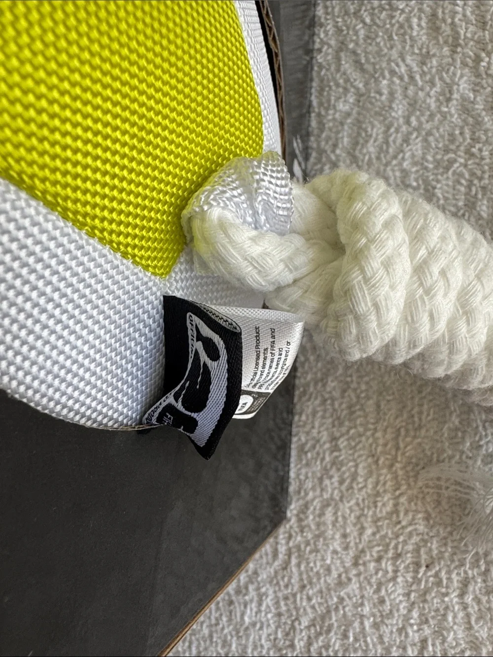FIFA Soccer Ball with Rope White, Red & Yellow Dog Tug Toy